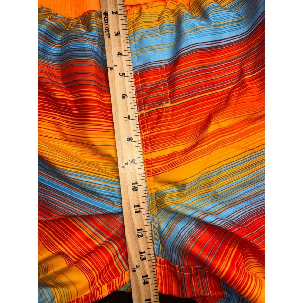 Nike Mens Orange Striped Swim Trunks Board Shorts Mesh Lined NESS5380 Large